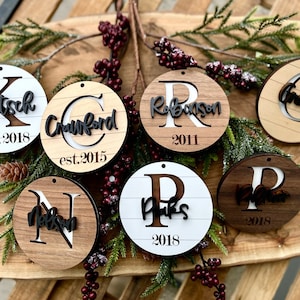 Custom Family Name Ornament: Wood Engraved Christmas Bulb