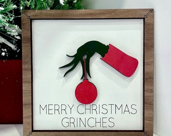 Merry Christmas Grinches / Funny Christmas Sign / The Grinch / Unique Christmas Gift / Shelf Sign
