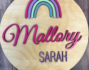 Round Name Sign/Rainbow/Rainbow Baby/Custom Nursery Cutout Wood/Laser Cut Girl/Circle Nursery Decor/ Kids Room Decor/Personalized Name