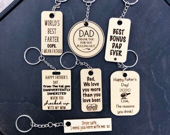 Fathers Day Keychain / Unique present for dad / Funny Keychain for stepdad / Engraved dad gift from kids / Fathers day gift from wife