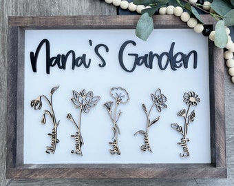 Mothers Day Gift / Birth Flower Sign / Gift Idea For Mom / Moms Garden Sign / Gift for Grandma / Oma Nana / Mothers Day Gift from Kids