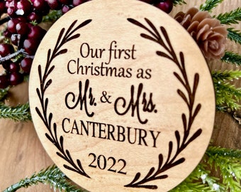 First Christmas Married Ornament / Christmas Ornament for New Couple / Engagement Ornament / Unique Christmas Gift