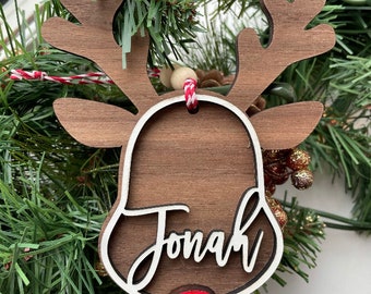 Custom Name Reindeer Ornament / Name Tree Ornament / Personalized Tree Ornament / Wood Engraved / Parents Kids Pets / Gift Idea