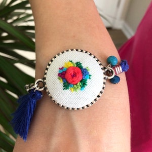 Handmade embroidery bracelet | bouquet embroidery bracelet | embroidery accessory | mini embroidery | embroidered bracelet.