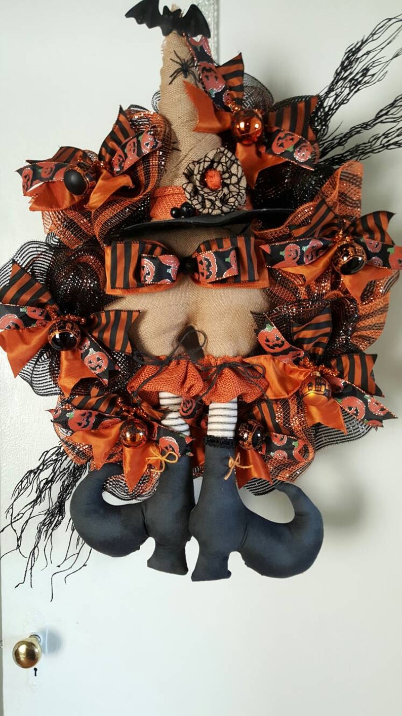 Deco mesh Wreath Witch Wreath Wicked Witch Wreath Primitive Witch Wreath Door Decor Halloween Decor Halloween Wreath