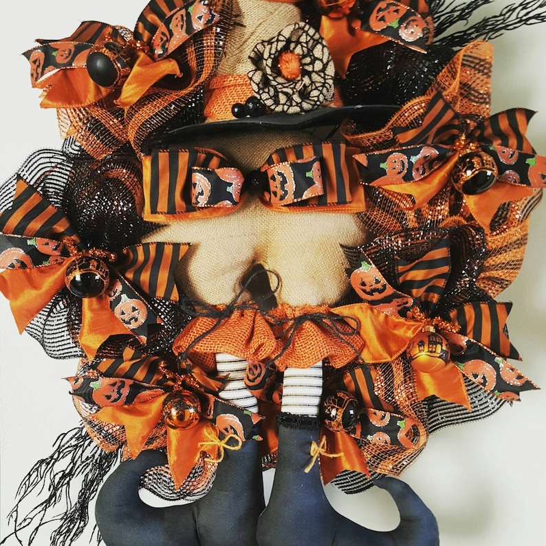 Deco mesh Wreath Witch Wreath Wicked Witch Wreath Primitive Witch Wreath Door Decor Halloween Decor Halloween Wreath