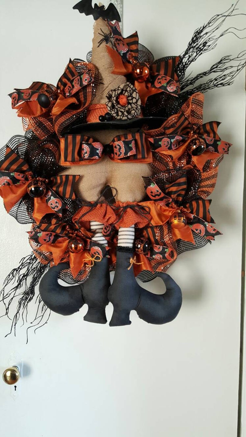 Deco mesh Wreath Witch Wreath Wicked Witch Wreath Primitive Witch Wreath Door Decor Halloween Decor Halloween Wreath