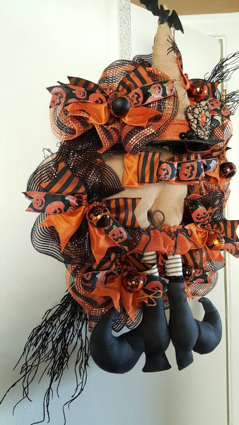 Deco mesh Wreath Witch Wreath Wicked Witch Wreath Primitive Witch Wreath Door Decor Halloween Decor Halloween Wreath
