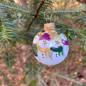 Family of 4 Personalized Snowman Christmas Ornament Handpainted Gift