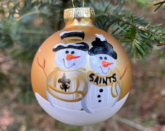 New Orleans Saints Family Personalized Snowman Christmas Ornament Handpainted Gift