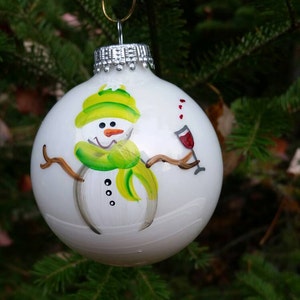 Personalized Snowman Christmas Ornament Handpainted Gift Wine Lover