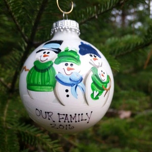 Family of 4 With Baby Personalized Snowman Christmas Ornament Handpainted Gift