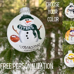 Football Player Personalized Snowman Christmas Ornament Handpainted Gift