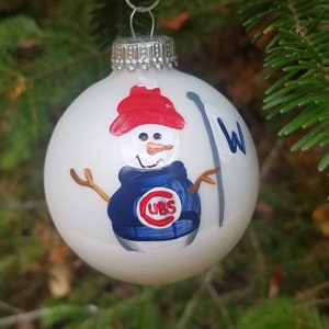 Chicago Cubs Personalized Snowman Christmas Ornament Handpainted Gift