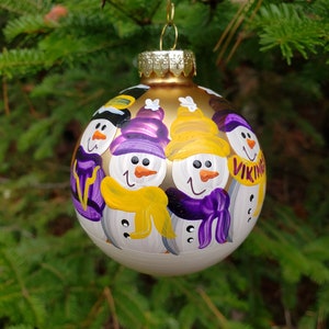 Minnesota Vikings Family of 4 Personalized Snowman Christmas Ornament Handpainted Gift