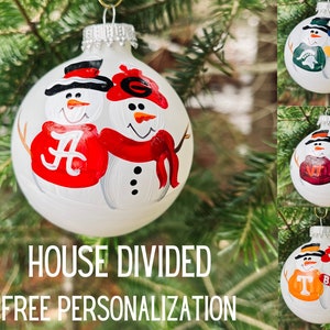 HOUSE DIVIDED Sports Team Snowman Personalized Christmas Holiday Ornament (2 Teams ONLY)