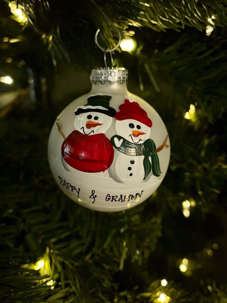 Snowman Grandparent Grammy and Grampa Personalized Christmas Ornament Handpainted Gift image 4