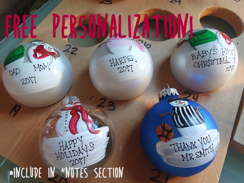 Snowman Grandparent Grammy and Grampa Personalized Christmas Ornament Handpainted Gift image 2