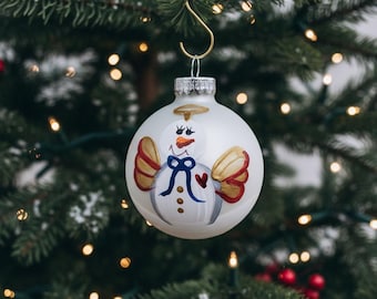 Adorno navideño de muñeco de nieve personalizado con ángel pintado a mano