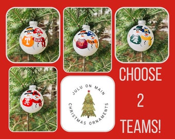 HOUSE DIVIDED Sports Team Snowman Personalized Christmas Holiday Ornament (2 Teams ONLY)