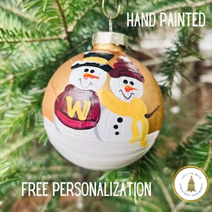 Washington Commanders Personalized Snowman Christmas Ornament Handpainted Gift Family of 2