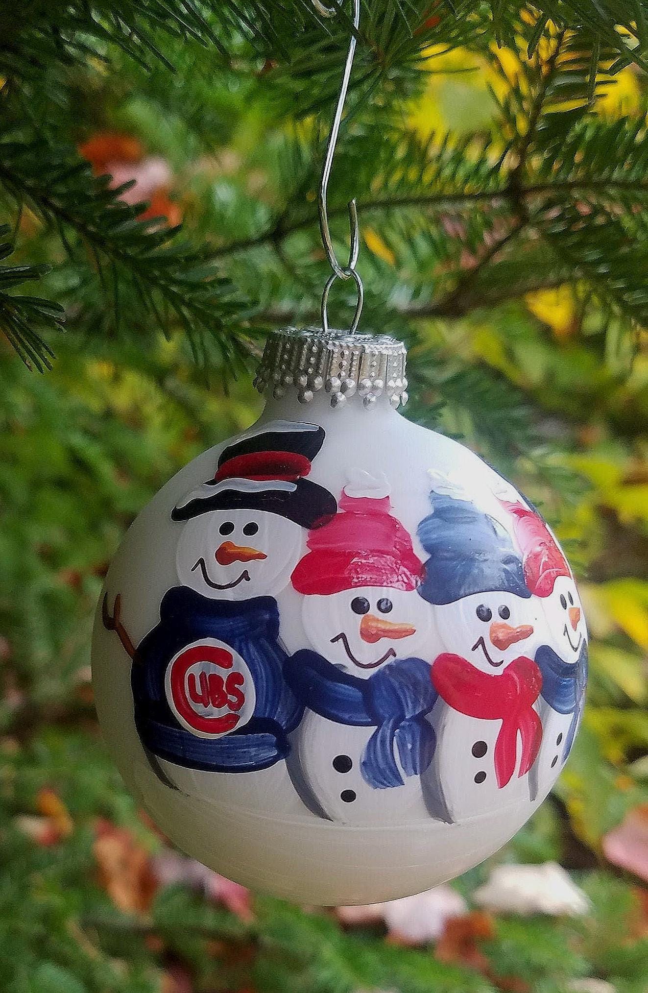 Chicago Cubs Family of 4 Personalized Snowman Christmas Ornament Handpainted Gift