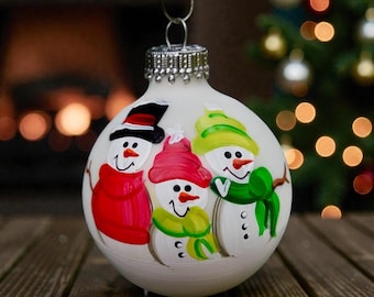 Adorno navideño personalizado de muñeco de nieve familiar, regalo de Navidad de cristal pintado a mano