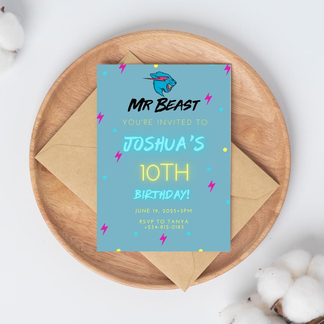 Mr Beast Birthday Party Invitation - Etsy