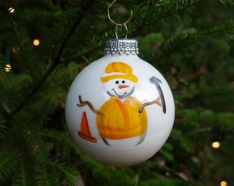 Adorno navideño de muñeco de nieve personalizado, pintado a mano, para trabajador de la construcción