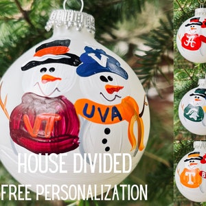 HOUSE DIVIDED Sports Team Snowman Personalized Christmas Holiday Ornament (2 Teams ONLY)