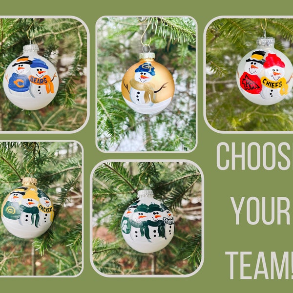 Your Choice - ONE Sports Team Snowman Personalized Christmas Holiday Ornament
