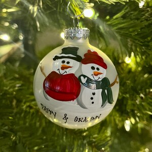 Snowman Grandparent Grammy and Grampa Personalized Christmas Ornament Handpainted Gift image 3