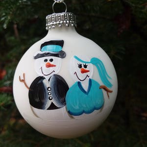 Wedding Just Married Personalized Snowman Christmas Ornament Handpainted Gift