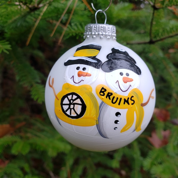 Boston Bruins Family of 2 Personalized Snowman Christmas Ornament Handpainted Gift