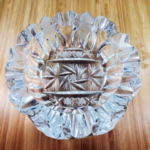 Vintage Eastern Europe  Heavy Round Lead Crystal Ashtray 6&quot; Diameter