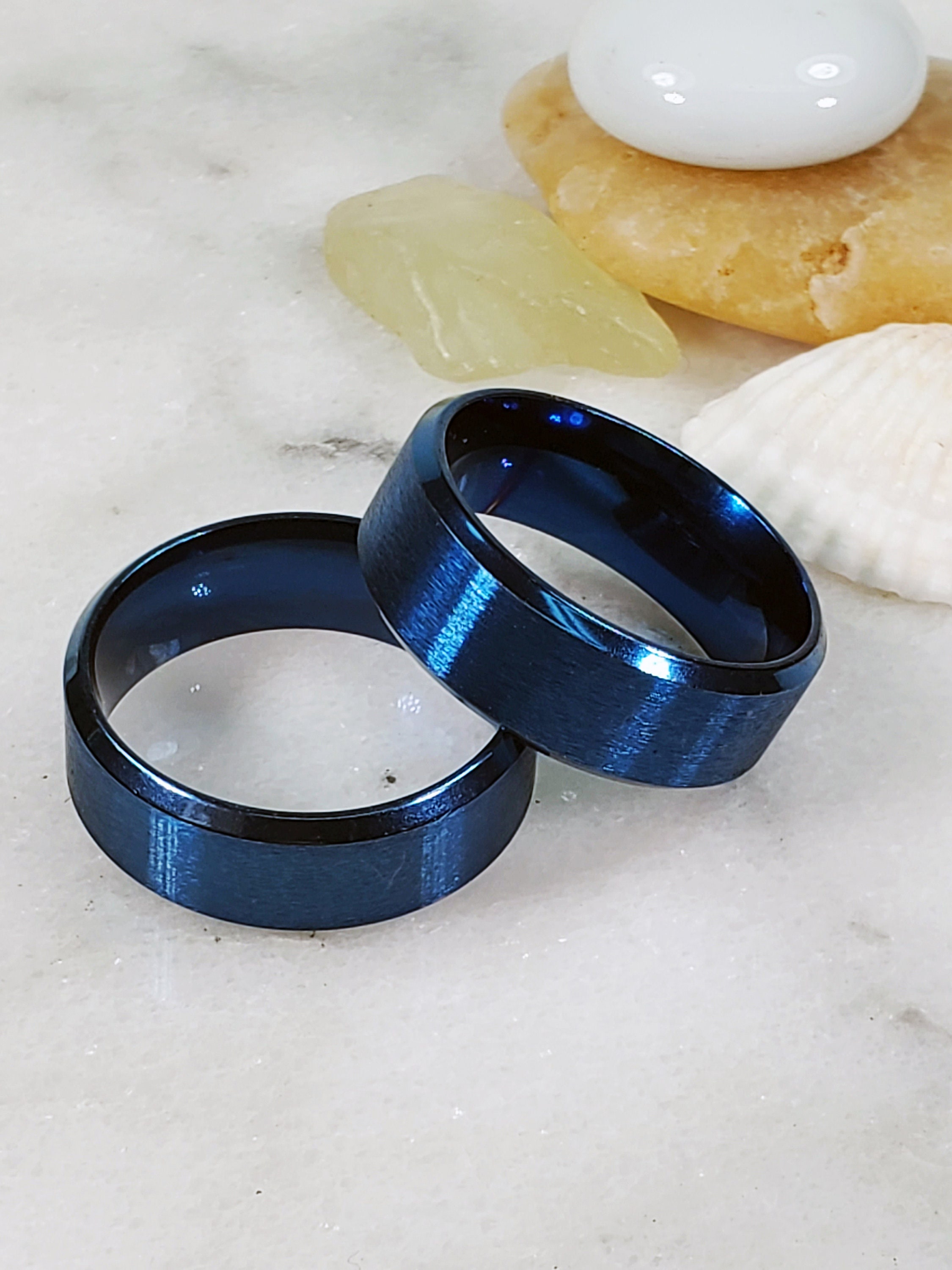 ☆nff☆ gem string ring set black blue nff1 HI-TECH Black Ceramic Ring with Blue Opal & Hawaiian Koa