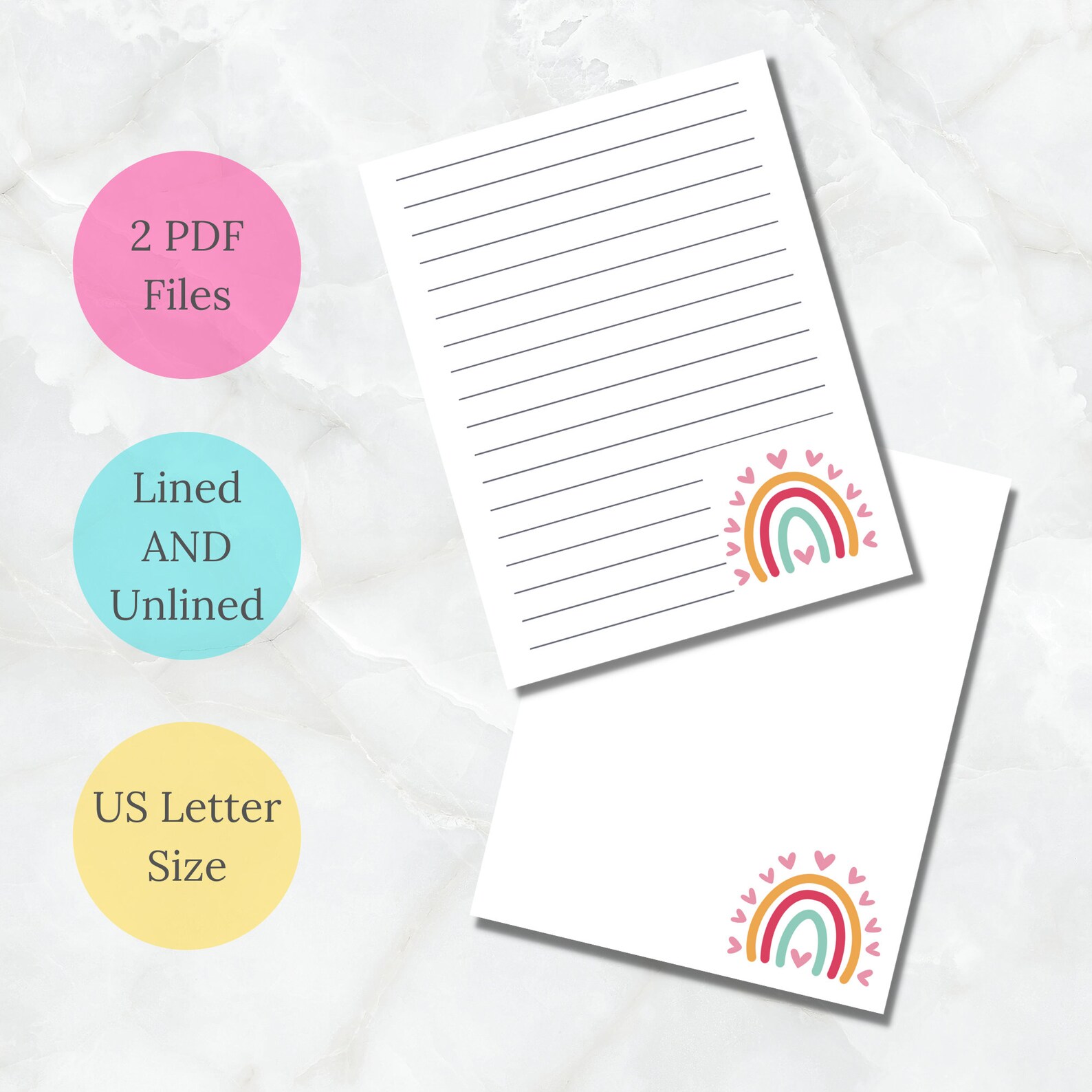 Boho Rainbow Stationery Printable, Printable Letter Writing Paper ...