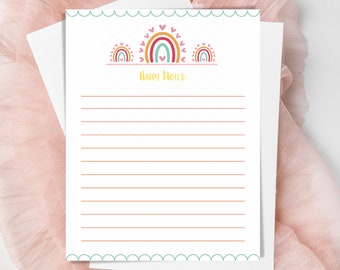 Rainbow Stationery, Happy Printable Note Paper, Rainbow Printable Stationery, Illustrated Rainbow Letter Writing Paper US Letter Size