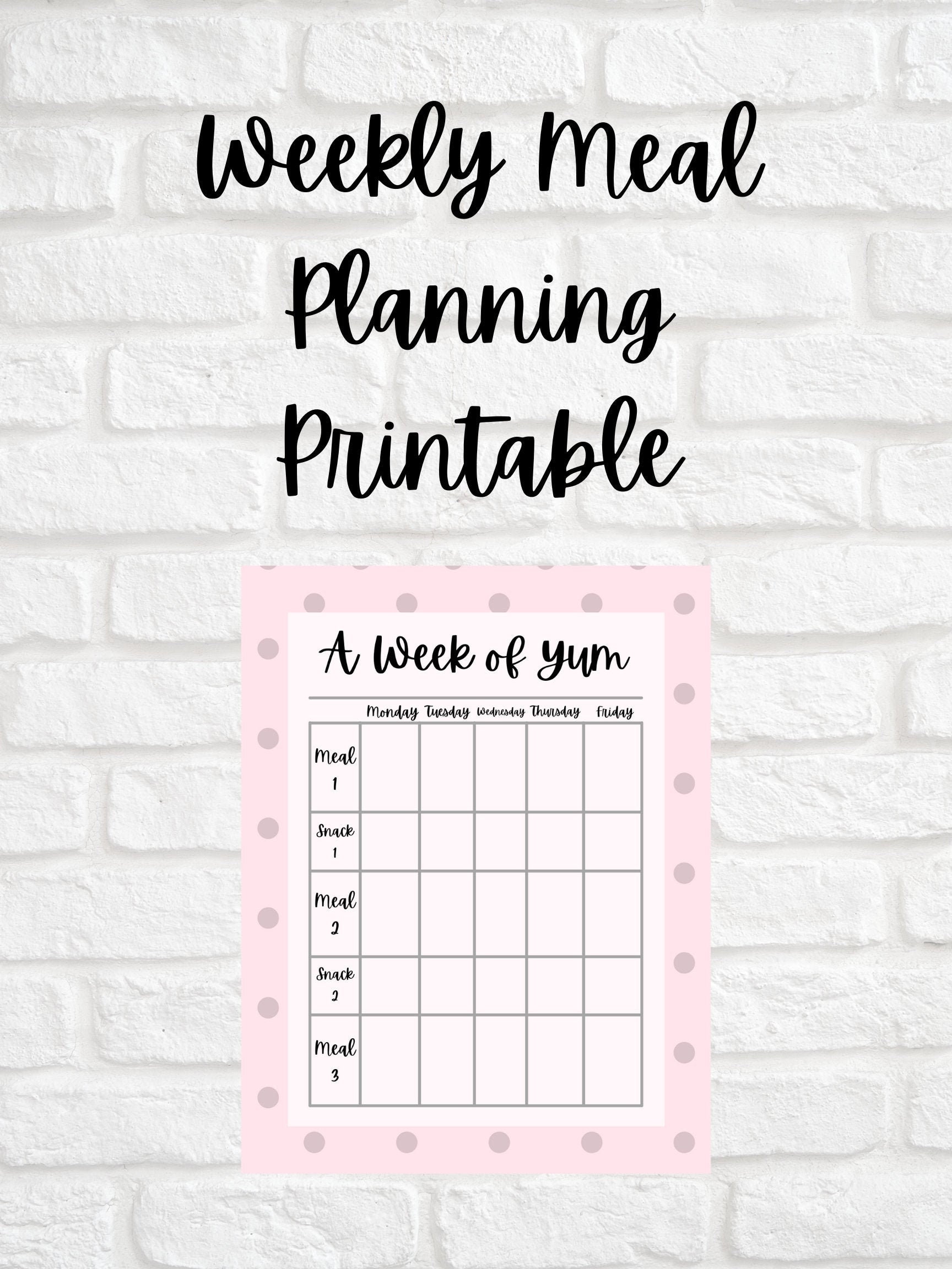 Weekly Meal Planning Printable Monday To Friday Meal Planner Etsy
