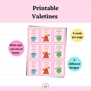 Kids Valentine’s Day Cards, Printable Valentines, Children’s Funny Valentine Cards,  Instant Download, Print and Cut Valentines