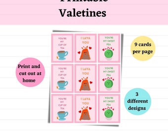 Kids Valentine’s Day Cards, Printable Valentines, Children’s Funny Valentine Cards,  Instant Download, Print and Cut Valentines