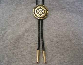 Southwestern Gold Antiqued Bolo Tie: Boho Chic Necklace Leather String Tie, Handmade Bolo Tie Tribal Bolo Tie Bolo Tie with Suit 80093-1