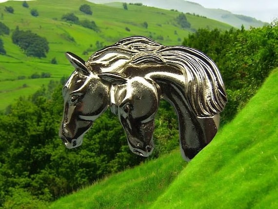 Double Horse Head Brooch- Western Brooches Equestrian Cowgirl Cowboy Boho Jewelry Pins Silver Pins USA Made In America Her Gift Idea 80001-2