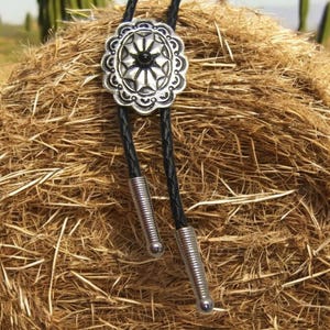 Rodeo Jewelry Festival Necklace Pewter Bolo Tie w Black Stone Silver Bolo Tie String Bola Wedding Bolo Tie Kids Bolo Tie USA Made 80300-2