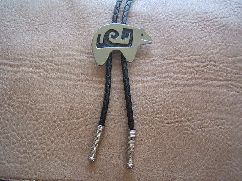 Indian Style Bear Bolo Tie Bolos Southwestern Western Festival Neckties Necklaces Tribal Pewter Jewelry Gift Idea for Her Him #80132-1