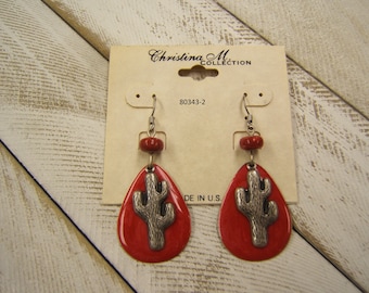 Western Cactus Earring Silver Earring Western Earring Boho Chic Earring Coral Earring Cowgirl Earring Cactus Jewelry Gift for Wife 80343-2