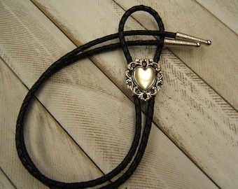 Shiny Silver Antiqued Heart Bolo Tie Wedding Bolo Tie Mens Necktie Western String Tie Womens Bolo Tie Kids Bolo Tie Bola Tie 80160-7