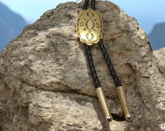 Southwestern Concho Bolo Tie, Brass Finish, Womens Bolo Tie Mens Bolo Tie Leather Bolo Tie 60515-6