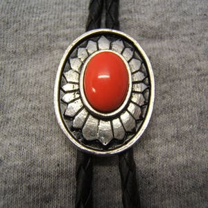 Silver w Coral Bolo Tie String Ties Wedding Necktie Western Neckties Boho Chic Necklace Unique Gift Idea Usher Groomsmen Bolo Tie 1084B-10