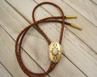 American Made Satin Brass w Antiqued Finish Bolo Tie w Ivory Mother's Day Gift Wedding Bolo Tie Necktie Boho Chic Necklace Birthday 80572-3